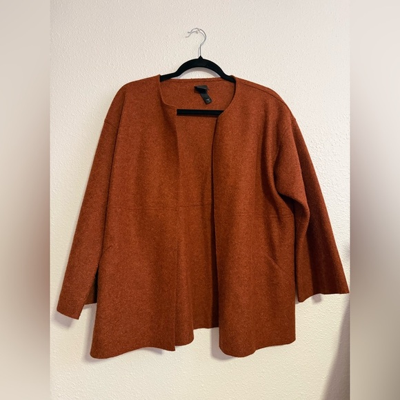 Eileen Fisher Women Rust Felted Alpaca Wool Melange Cardigan Sweater - Picture 2 of 6